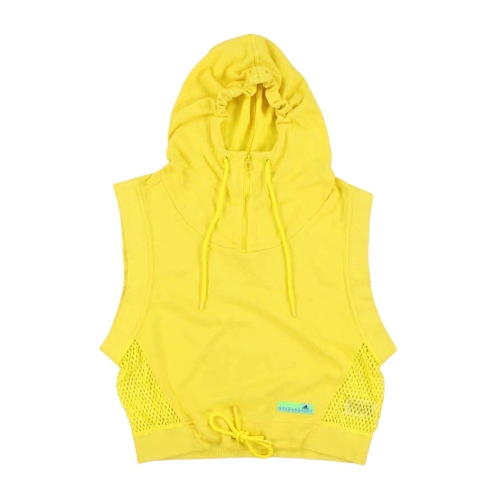 Adidas StellaSport Yellow Mesh Back Sleeveless Cropped Hoodie Vest XS